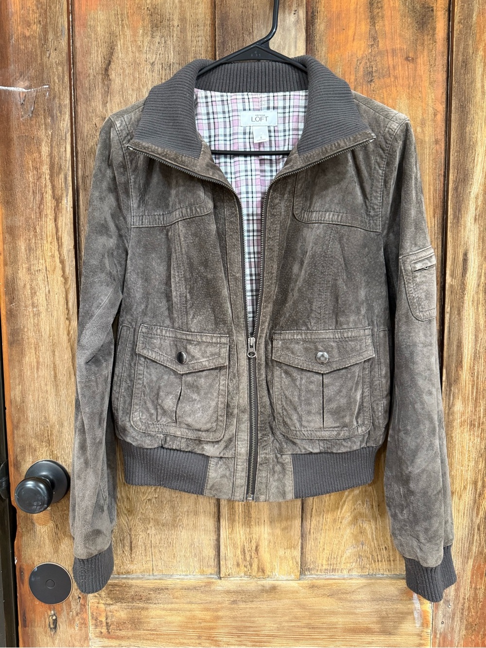 LOFT Gray-Brown Suede Bomber Jacket